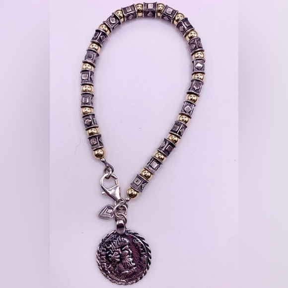 Silpada VERY RARE HTF Sterling & 14K Gold Filled Bead Roman Coin Charm Bracelet - Picture 6 of 15